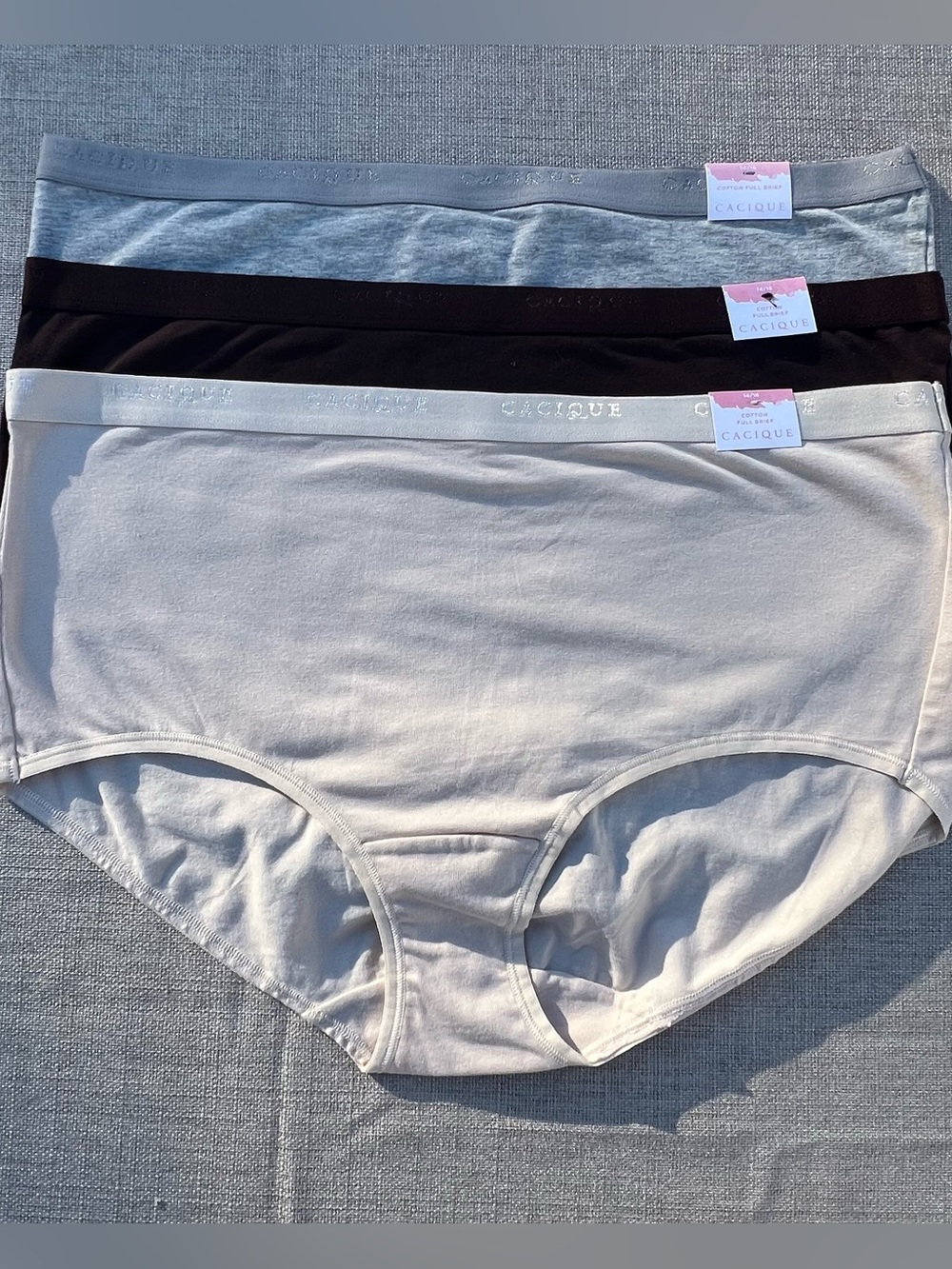 Cacique High-Waist Full Cotton Briefs - Set of 3 (Brown, Gray, Beige) Size 14/16